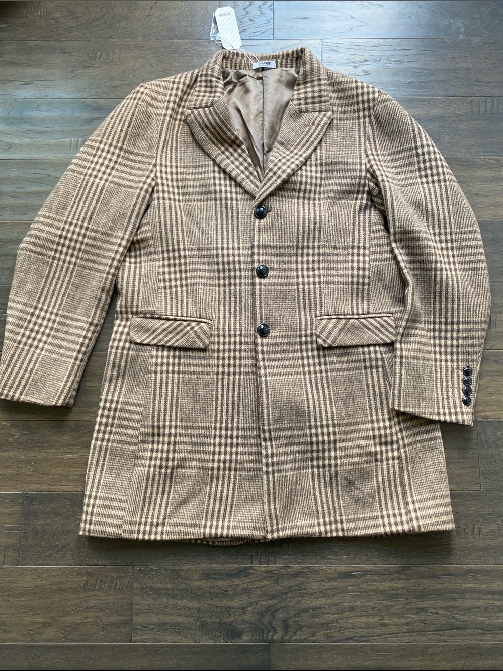 Coofandy Plaid Long Overcoat Mens Sz Large Brown Tan
